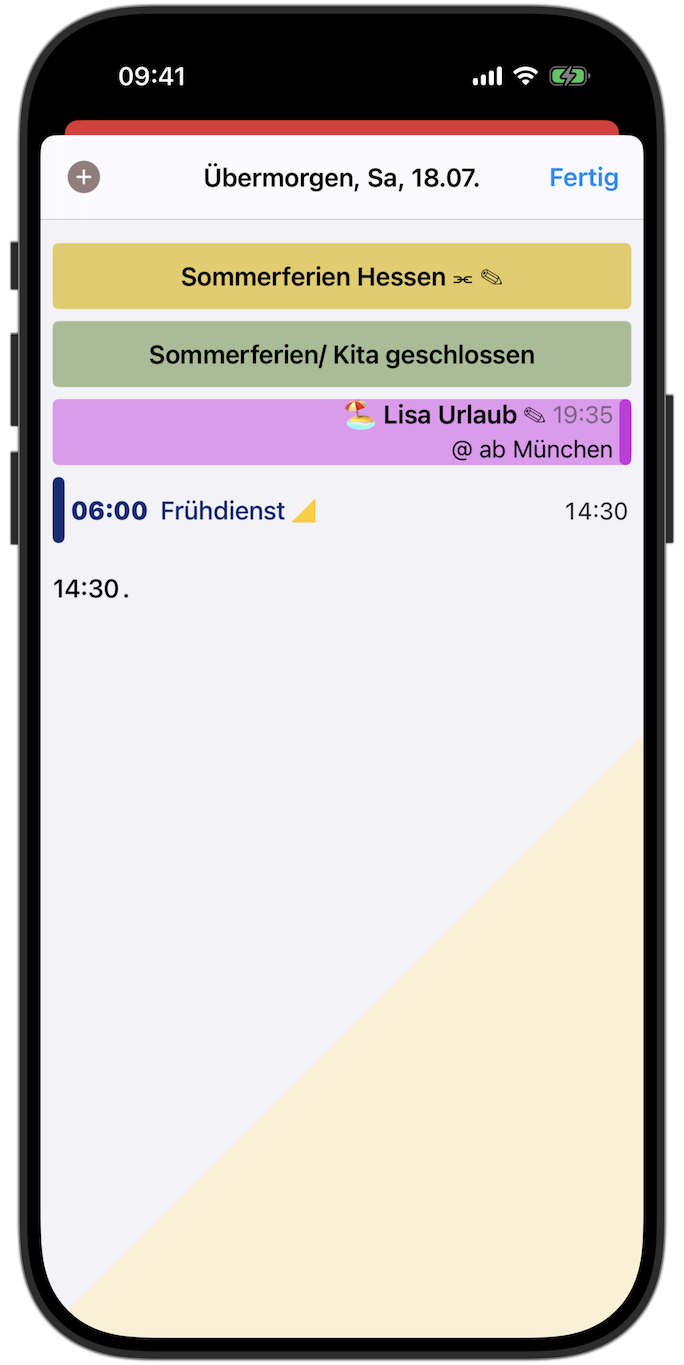 Tagesansicht mit Vorlage