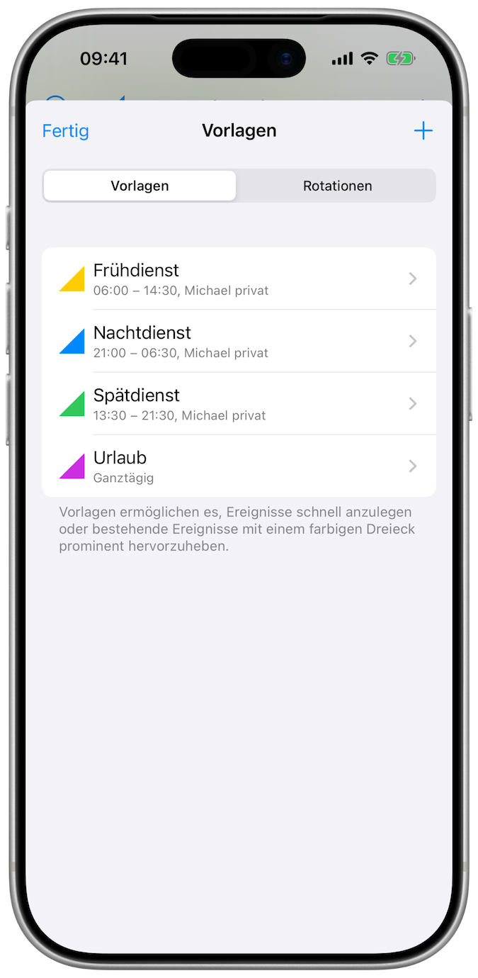 Liste der Ereignis-Vorlagen